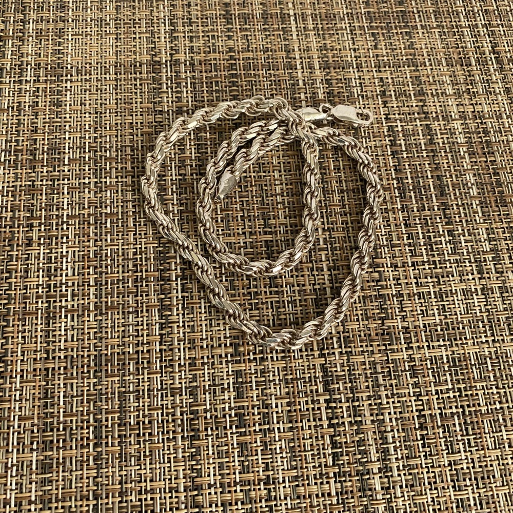 Sterling Silver Men's Rope Chain Necklace - Silver - Picture 11 of 16